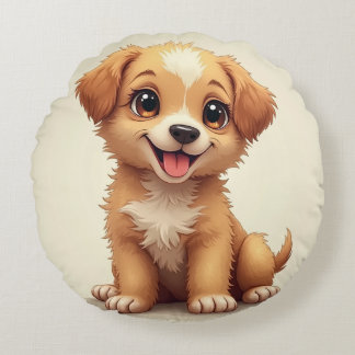  A circular cushion made with images of cute dogs 