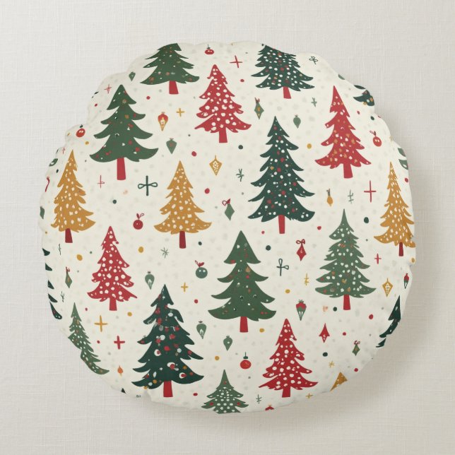 A circular cushion with a Christmas tree pattern (Front)
