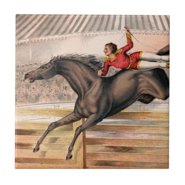 A Circus Performer Riding A Vaulting Horse Ceramic Tile (Front)
