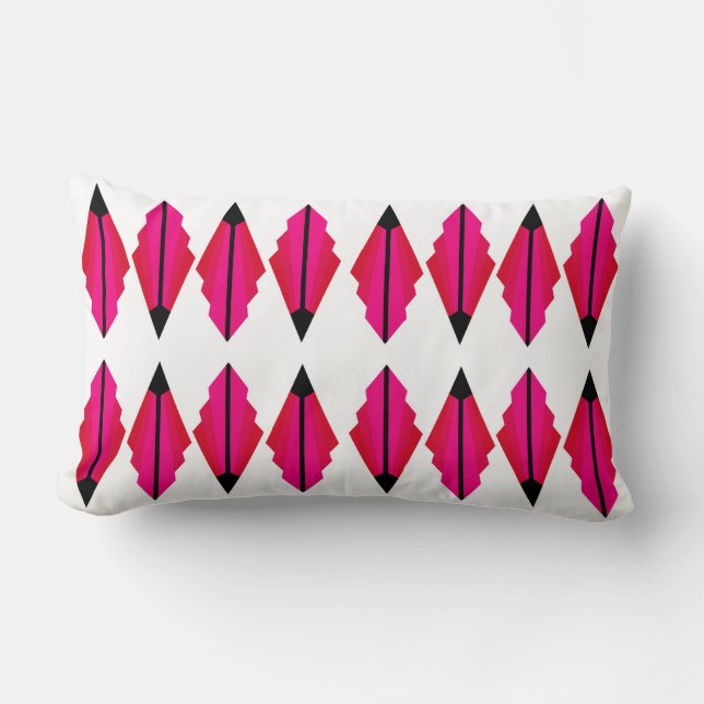 A Classic Art Deco Pattern in Deep Pinks Lumbar Cushion (Front)