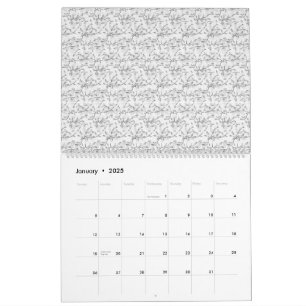 A classic black and white floral pattern, illustra calendar