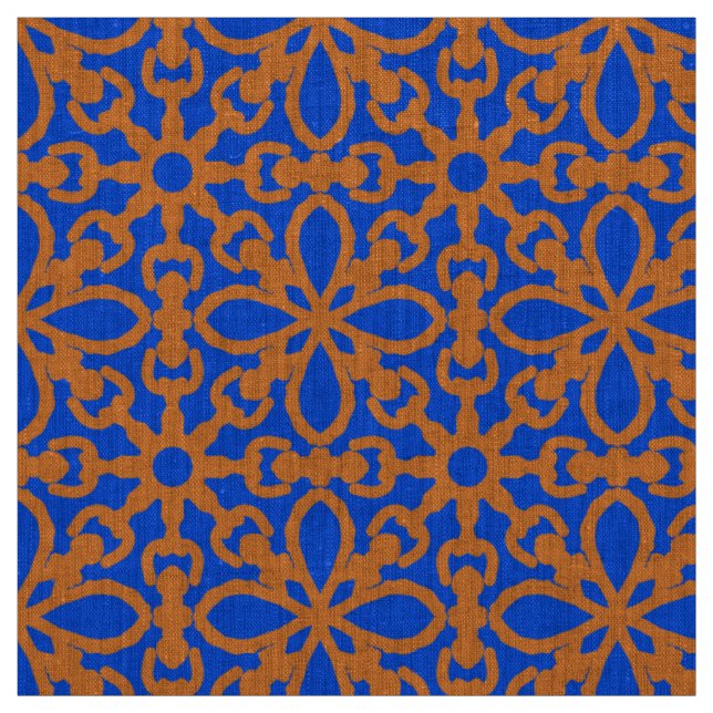 A classic blue & orange fabric geometric pattern  (Swatch)
