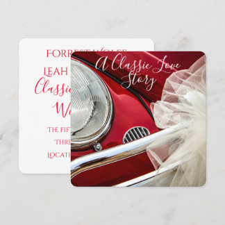 A classic car love story wedding invitation