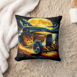 A classic hot rod cruising under a full moon cushion