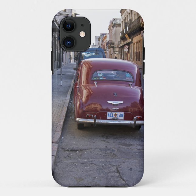A classic old red Peugeot car parked on a street Case-Mate iPhone Case (Back)
