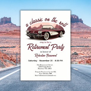 A Classic on the Roll Retro Car Retirement Party Invitation