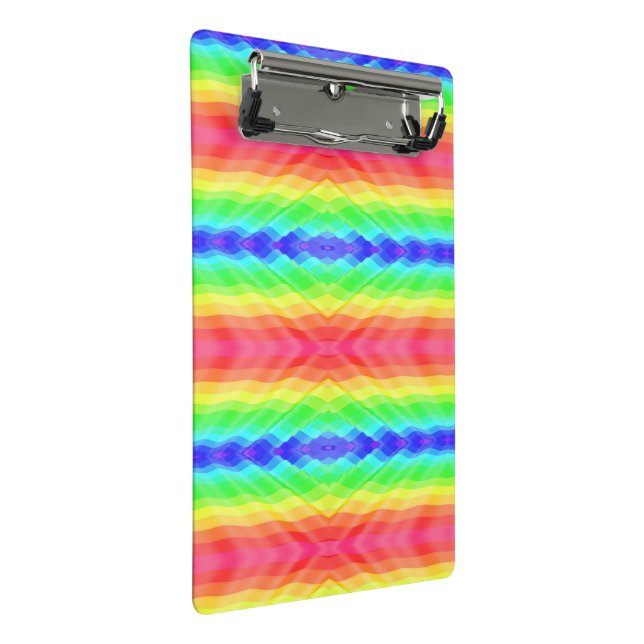 A clipboard with a colorful, kaleidoscopic rainbow (Angled)