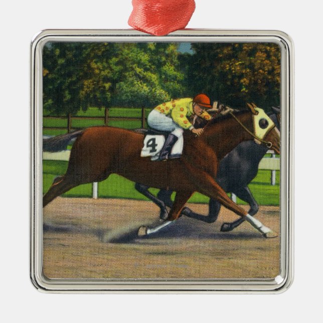 A Close Finish at the Race Track, Horses Metal Ornament (Front)