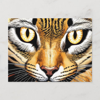 A close-up of a cat's face with yellow eyes postcard