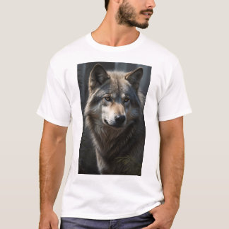 A close-up of a grey wolf’s face T-shirt