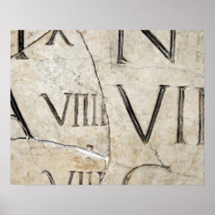 A close-up of ancient Roman letters on marble. Poster