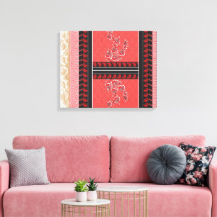 A close-up of red and black patterned fabric featu canvas print