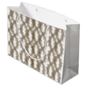 A close-up view of a crisscrossing wire mesh grid large gift bag