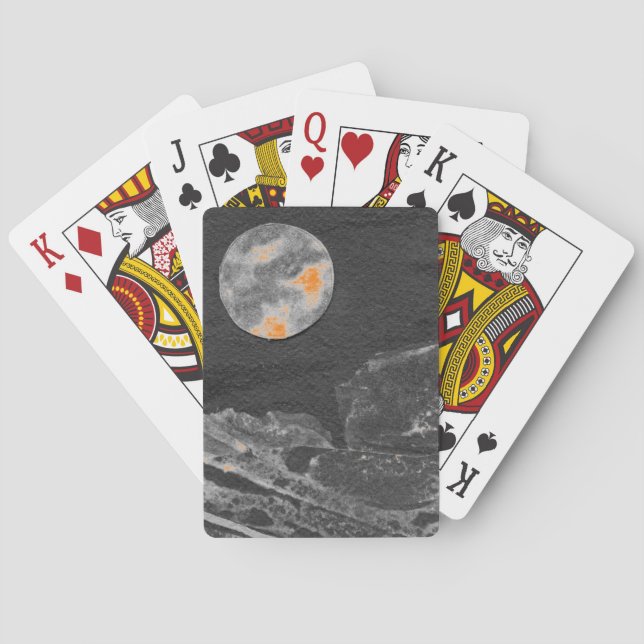 A close up view of fantasy worlds and their moons  playing cards (Back)