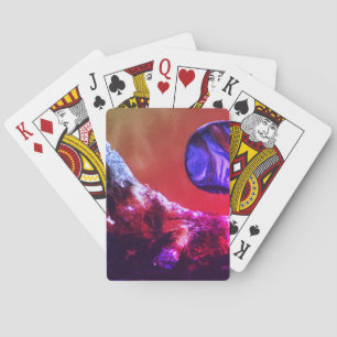 A close up view of fantasy worlds and their moons  playing cards