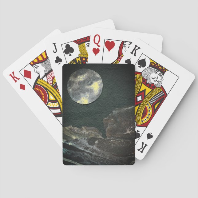 A close up view of fantasy worlds and their moons  playing cards (Back)