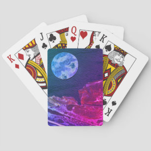 A close up view of fantasy worlds and their moons  playing cards