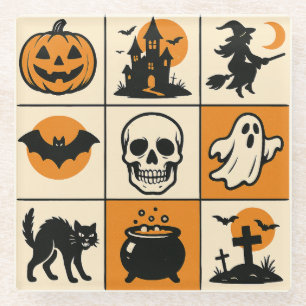 A coaster with various Halloween-themed images