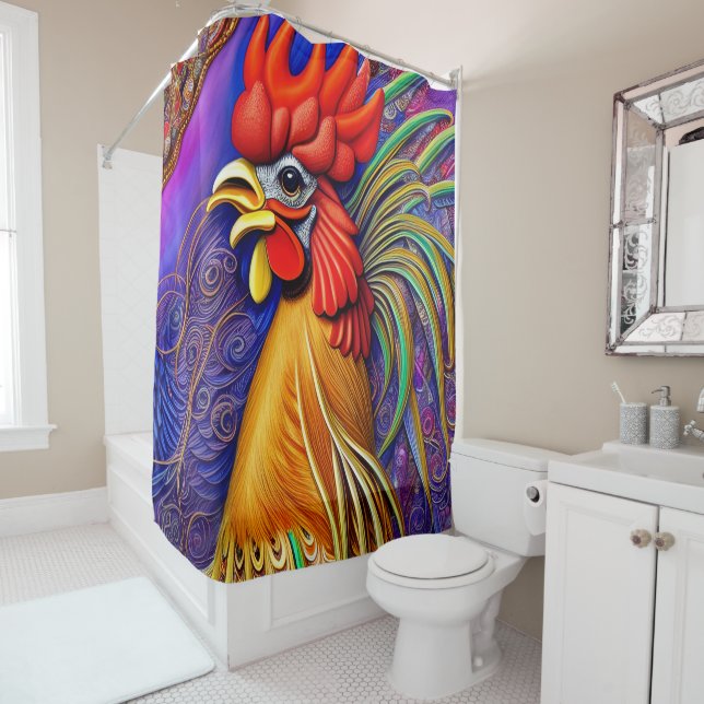 A Cock-a-Doodle-Doo Day  Shower Curtain (In Situ)