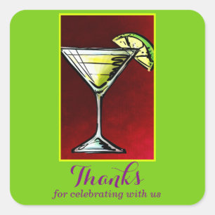 A Cocktail Drink Martini Glass with Lime Thanks Square Sticker