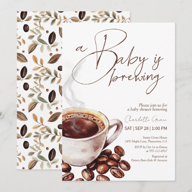 A Coffee Baby is Brewing Baby Shower Invitation (Front/Back)