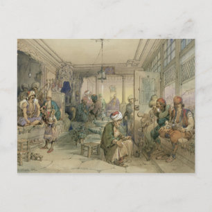 A Coffee House, Constantinople, 1854 (pen & ink & Postcard