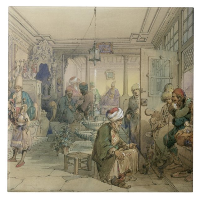 A Coffee House, Constantinople, 1854 (pen & ink & Tile (Front)