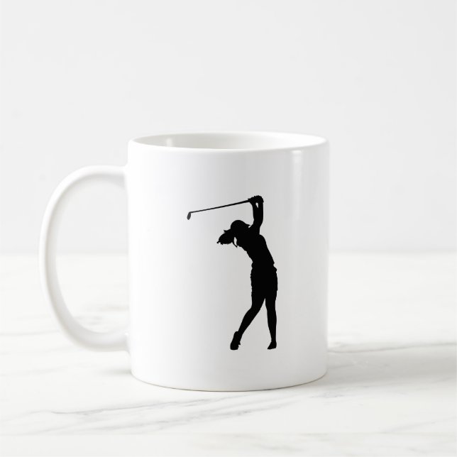 A coffee mug with a golf silhouette design, a gift (Left)