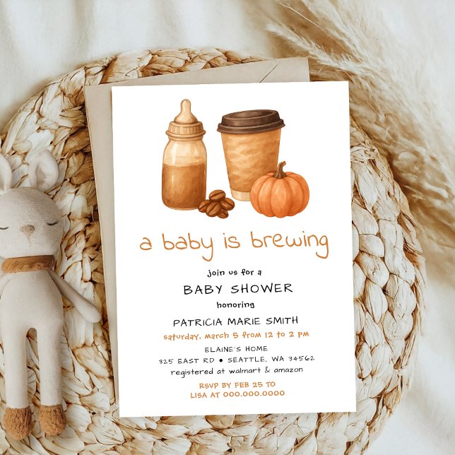 A coffee Pumpkin fall Autumn Brewing baby shower Invitation (Creator Uploaded)