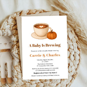 A coffee Pumpkin fall Autumn Brewing baby shower Invitation