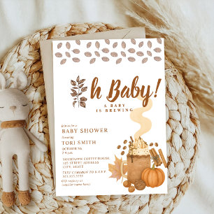 A coffee Pumpkin fall Autumn Brewing baby shower Invitation