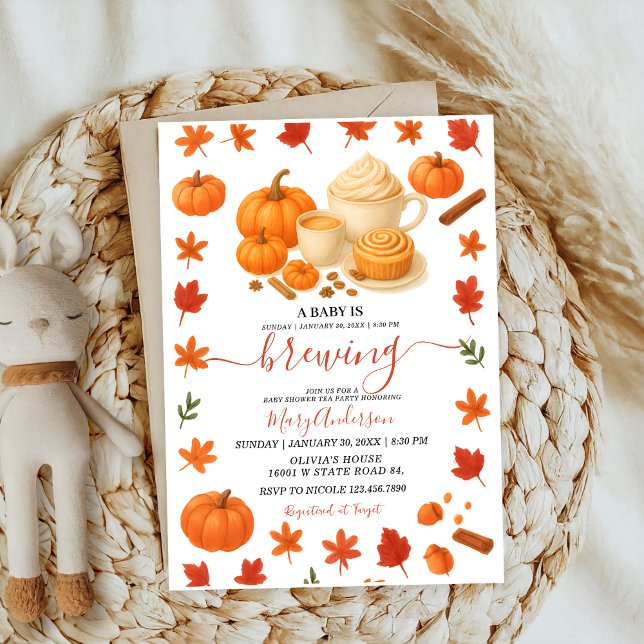 A coffee Pumpkin fall Autumn Brewing baby shower Invitation (Creator Uploaded)