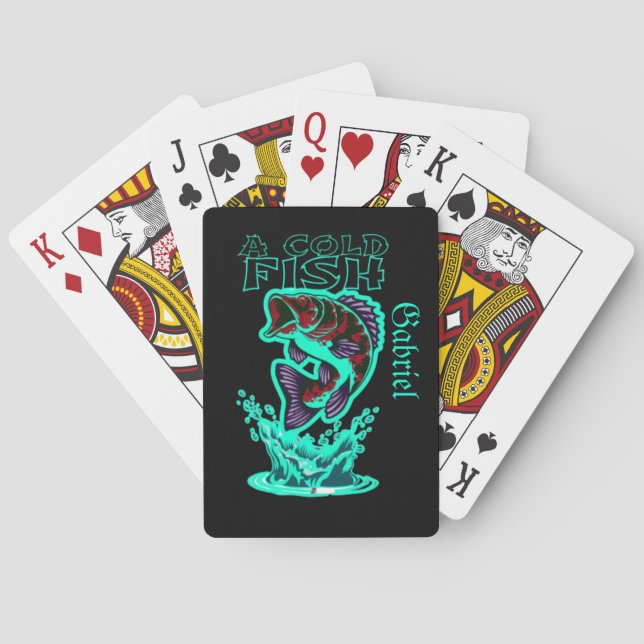 a cold fish with cool art customise personalised playing cards (Back)