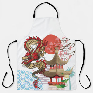 A collaboration of Japanese scenery and dragons Apron