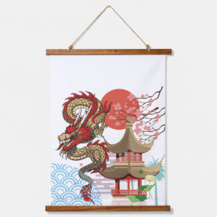 A collaboration of Japanese scenery and dragons Hanging Tapestry
