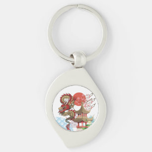 A collaboration of Japanese scenery and dragons Key Ring