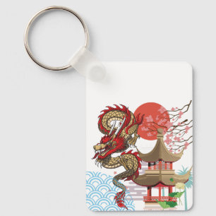 A collaboration of Japanese scenery and dragons Key Ring