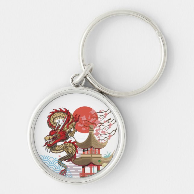 A collaboration of Japanese scenery and dragons Key Ring (Front)