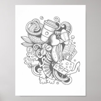 A Collage of Various Items Coloring Wall Poster