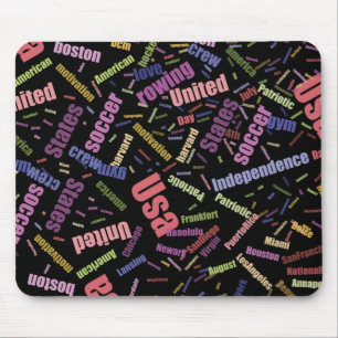 A collection of coloured words that describe Ameri Mouse Pad