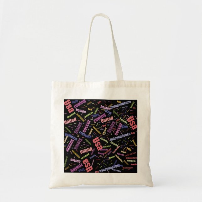 A collection of coloured words that describe Ameri Tote Bag (Front)