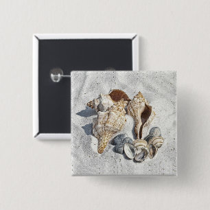 A Collection of Seashells on Sand 15 Cm Square Badge