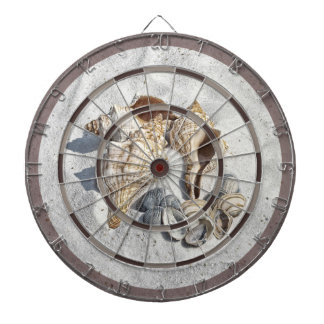 A Collection of Seashells on Sand Dart Board