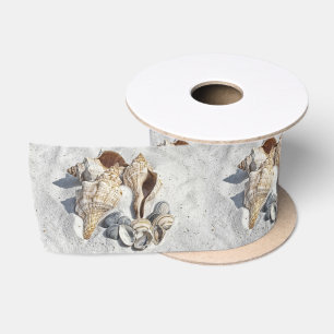 A Collection of Seashells on Sand Satin Ribbon