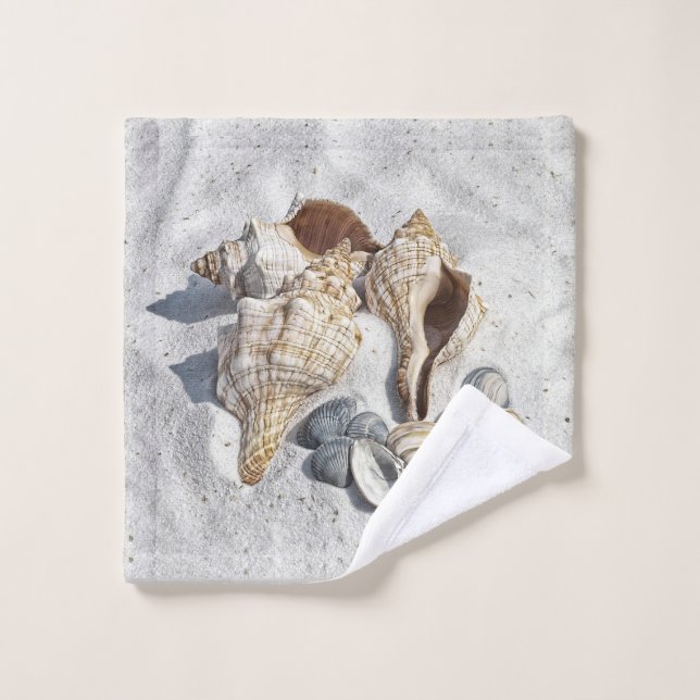 A Collection of Seashells on Sand Wash Cloth (Wash Cloth)