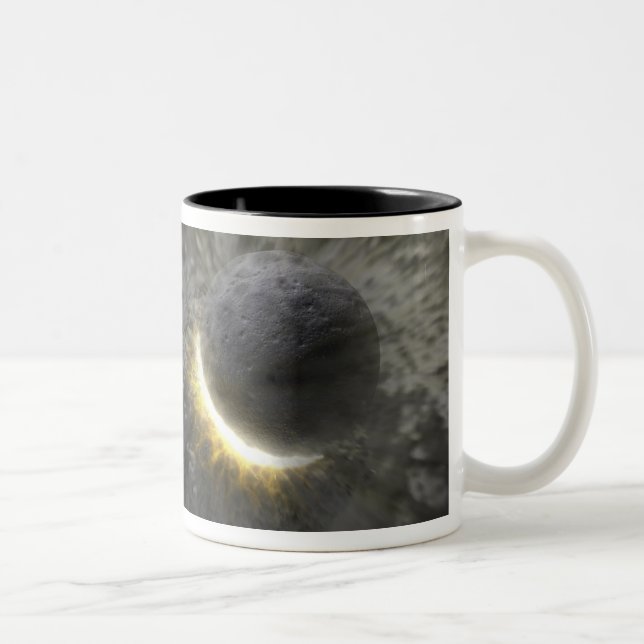 A collision between massive objects in space Two-Tone coffee mug (Right)