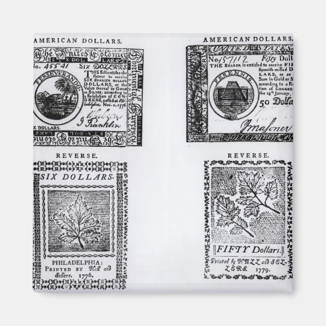 A colonial six dollar bill magnet (Front)