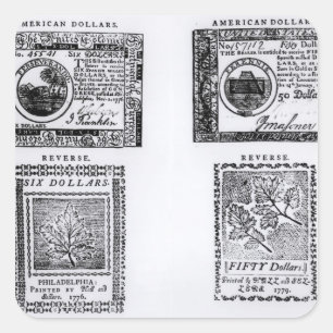 A colonial six dollar bill square sticker