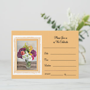 A Colorful Bouquet on Bright Orange Invitation