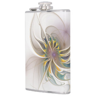 A colorful fractal ornament. Abstract Flower art Hip Flask